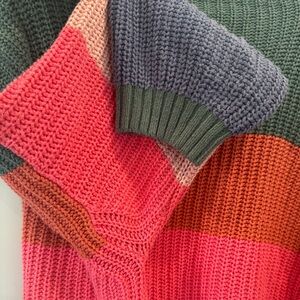 AE mock turtleneck - green, blue, pink, and red stripe